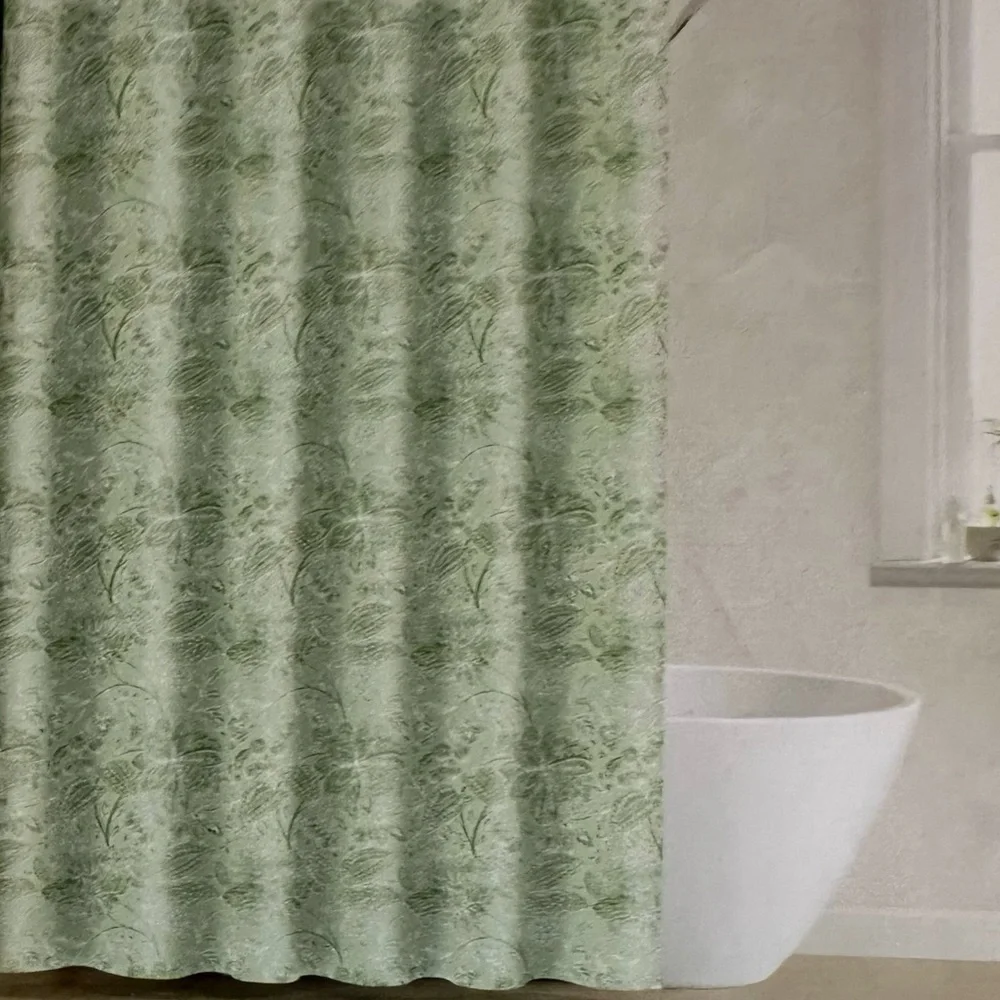 🎁LOOM & CO Shower Curtain - Cotton & Polyester - Green & White - 72” x 72”